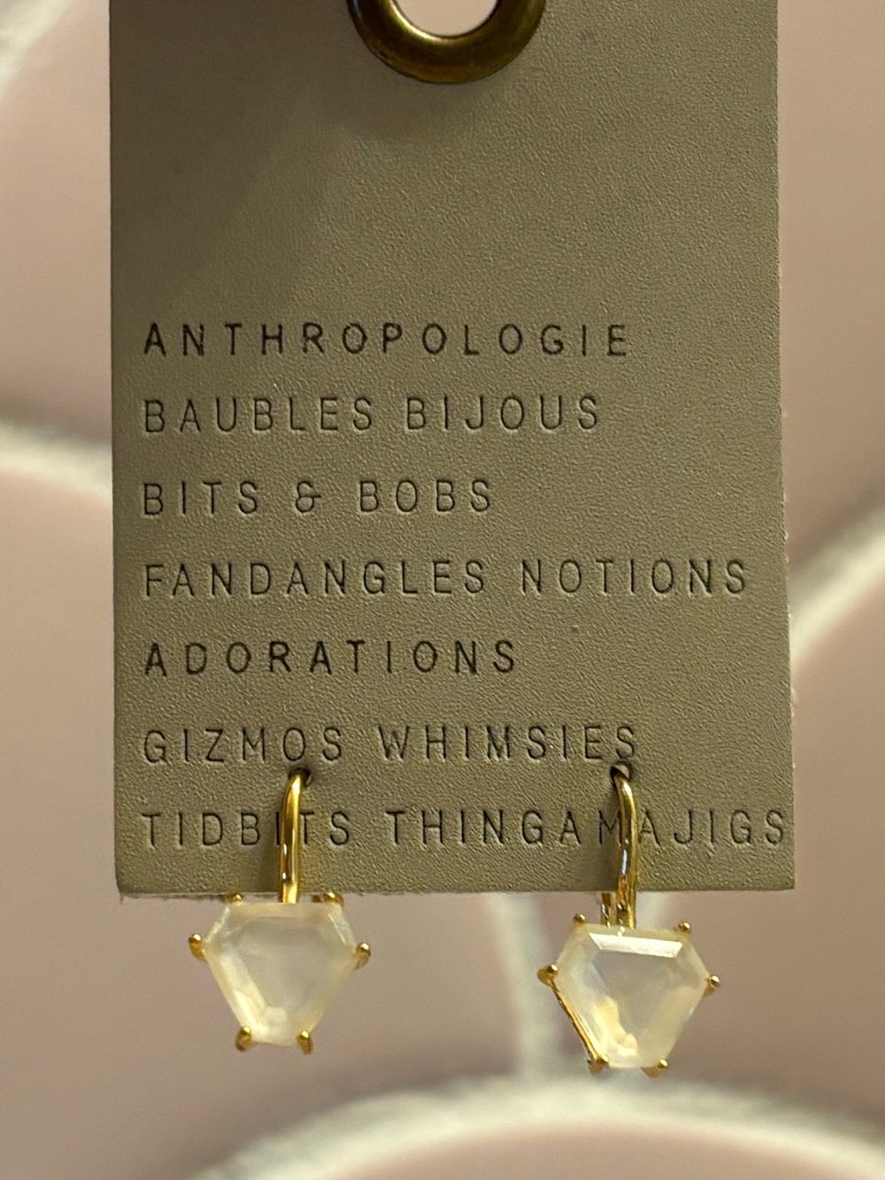 Anthropologie Gold Hoop Earrings with Iridescent Hexagon Drops